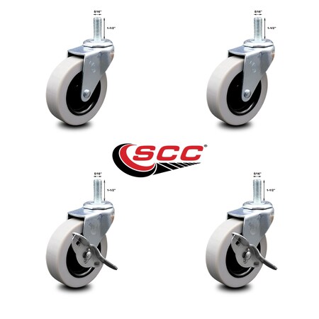Service Caster 3 Inch Thermoplastic Wheel 5/16 Inch Threaded Stem Caster Set with 2 Brakes SCC SCC-TS05S310-TPRS-5161815-2-SLB-2